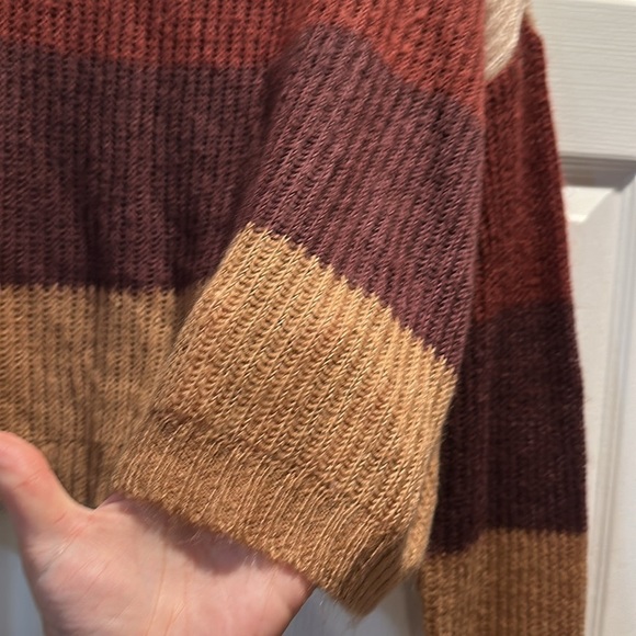 Others Follow Tan Chunky Stripe Loose Knit Oversized Crop Sweater M Fuzzy - Picture 7 of 7